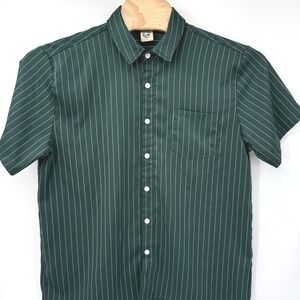 Hardaddy Button Down Shirt Men Large Green Pinstripe Short Sleeve Casual Pocket